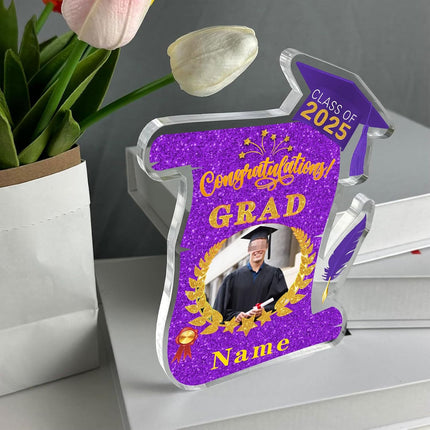 UUBAO Personalized Graduation Gift Class of 2025 Desk Paperweight Farewell Memorial Decorative Signs Plaques with Photo (Purple)