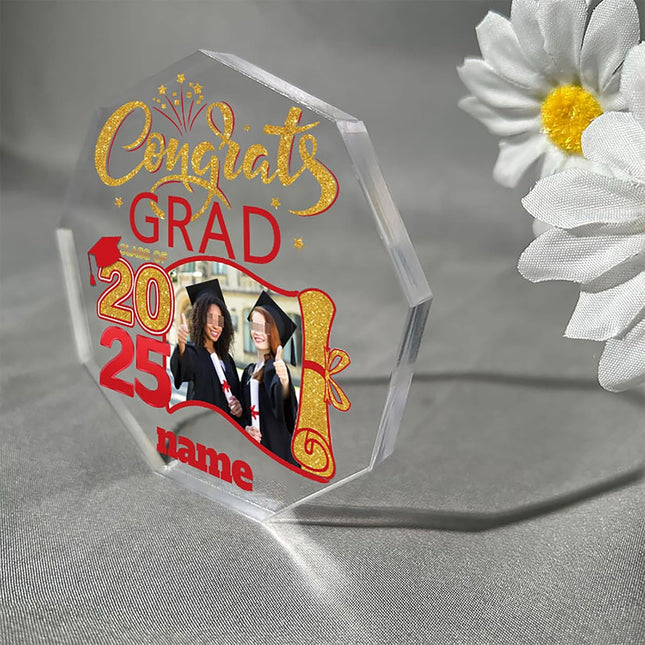 UUBAO Personalized Graduation Gift Class of 2025 Desk Paperweight Farewell Memorial Decorative Signs Plaques with Photo (Red)