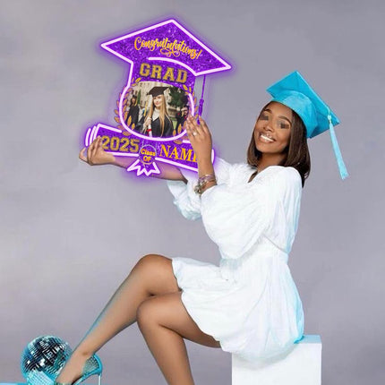 UUBAO Custom Graduation Gift LED Neon Signs Class of 2025 Personalized Photo Congrats Grad USB Powered (Purple)