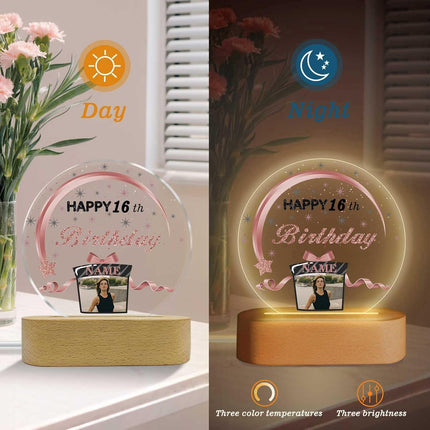 UUBAO Personalized Happy Birthday Night Light Gift with Photo Customized Acrylic Lamp for Her Mom Daughter Grandma Nana(Rose Gold and Black)