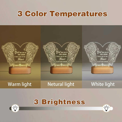 UUBAO Personalized Memorial Gift 3D Carved Night Light Customized Light Up Acrylic Plaque Lamp Sympathy Bereavement Remembrance Gift(Wings)