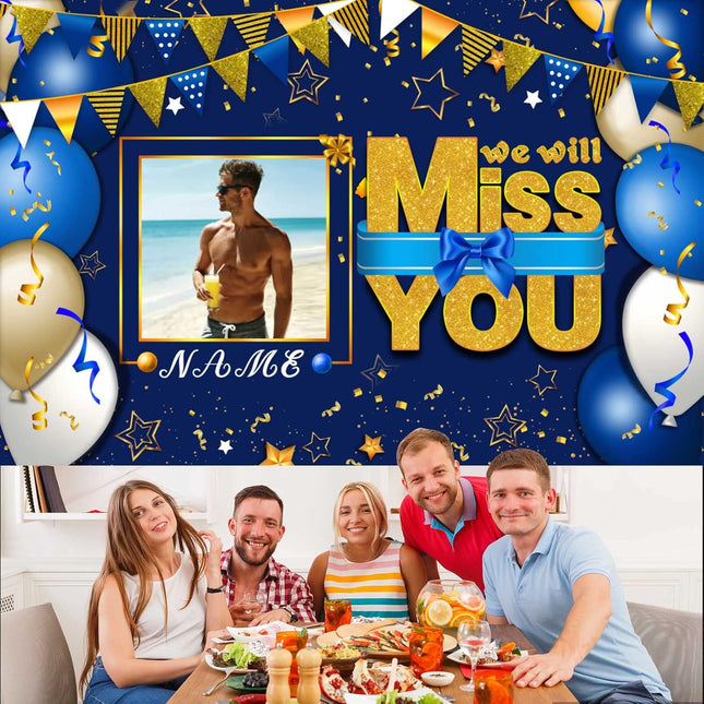 UUBAO Custom We Will Miss You Decorations Banner,Farewell Going Away Party Decorations for Anniversary Retirement Graduation Party(Navy Blue)