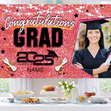 UUBAO Custom Graduation Party Decorations Personalization Banner Class of 2025 Backdrop (Pink)