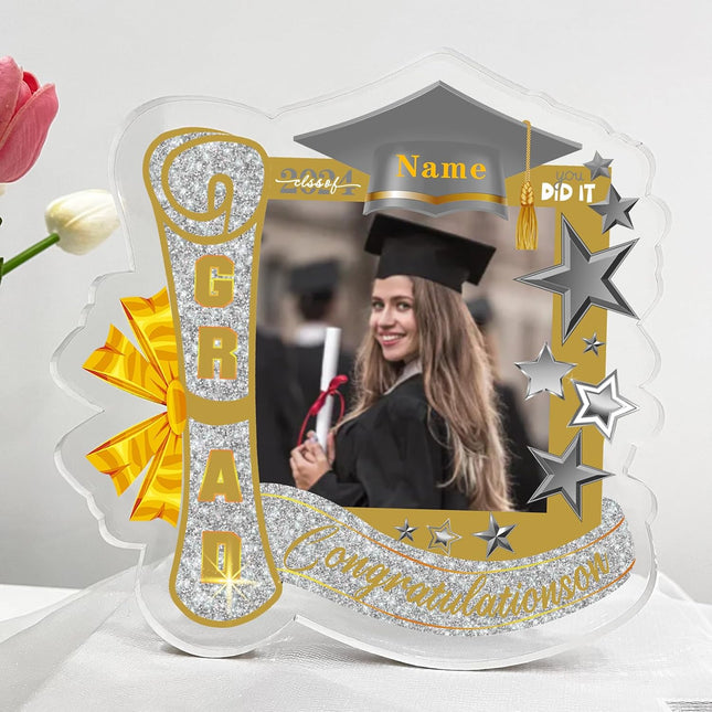 UUBAO Customized Graduation Plaque with Single Picture Custom Picture 2025 Congrats Grad Crystal Desktop Farewell Keepsake Gift (Champagne)