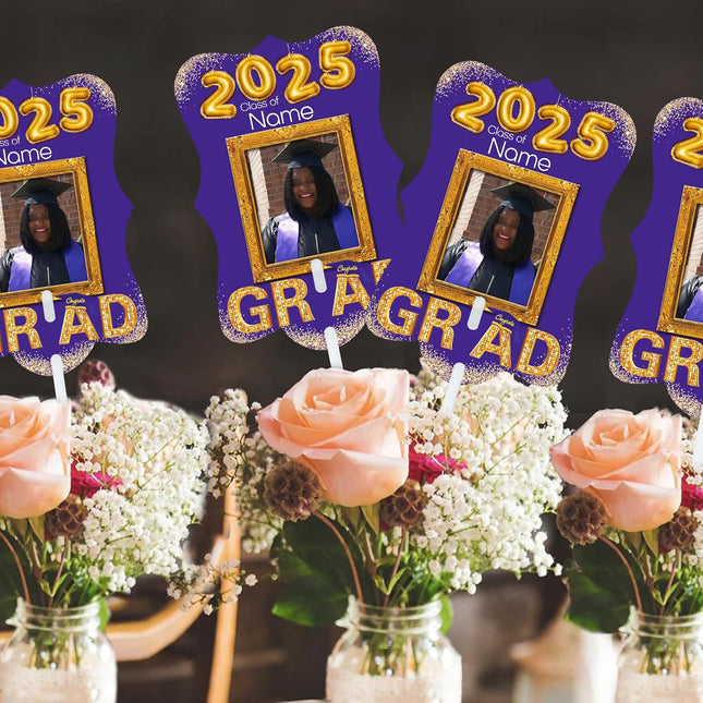 UUBAO Personalized Graduation Double Sided Face Fan Class of 2025 Customized Graduation Head Face Cutout with Handle Fun Photo Prop Supplies(Purple)