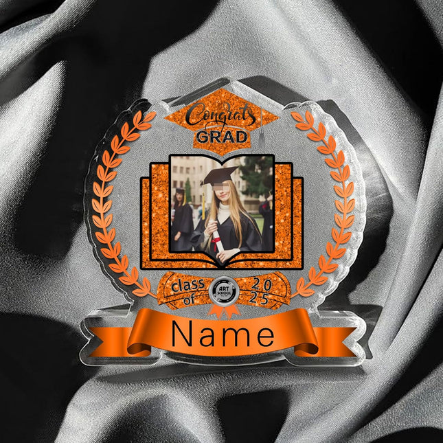 UUBAO Customized Graduation Plaque with Single Picture Custom Picture 2025 Congrats Grad Crystal Desktop Farewell Keepsake Gift (Orange)