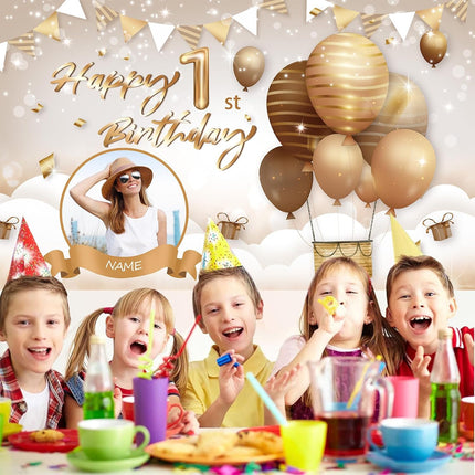 UUBAO Custom Beige Happy Birthday Banner Backdrop Large Party Indoor Outdoor Car Decoration Supplies for Girl Women