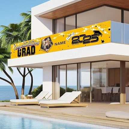 UUBAO Custom Graduation Party Decorations 2025 Personalization Congrats Grad Banner Graduation Backdrop(Yellow)