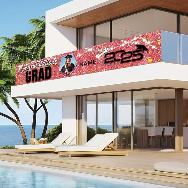 UUBAO Custom Graduation Party Decorations 2025 Personalization Congrats Grad Banner Graduation Backdrop(Pink)