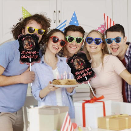 UUBAO Personalized Double Sided Happy Birthday Photo Prop Face Fan Customized Birthday Fun Supplies(Rose Gold Pink)