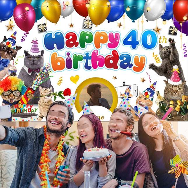 UUBAO Custom Cat Theme Birthday Decoration Banner Personalized Fabric Banner for Birthday Party Supplies