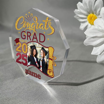 UUBAO Personalized Graduation Gift Class of 2025 Desk Paperweight Farewell Memorial Decorative Signs Plaques with Photo (Maroon)