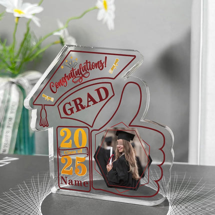 UUBAO Personalized Graduation Decorative Signs Plaques Class of 2024 Desk Paperweight Farewell Memorial Gift with Photo(Maroon)