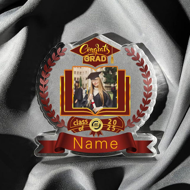 UUBAO Customized Graduation Plaque with Single Picture Custom Picture 2025 Congrats Grad Crystal Desktop Farewell Keepsake Gift (Maroon)