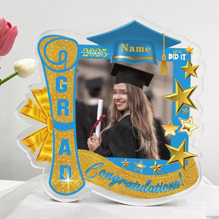 UUBAO Customized Graduation Plaque with Single Picture Custom Picture 2025 Congrats Grad Crystal Desktop Farewell Keepsake Gift (Sky Blue)