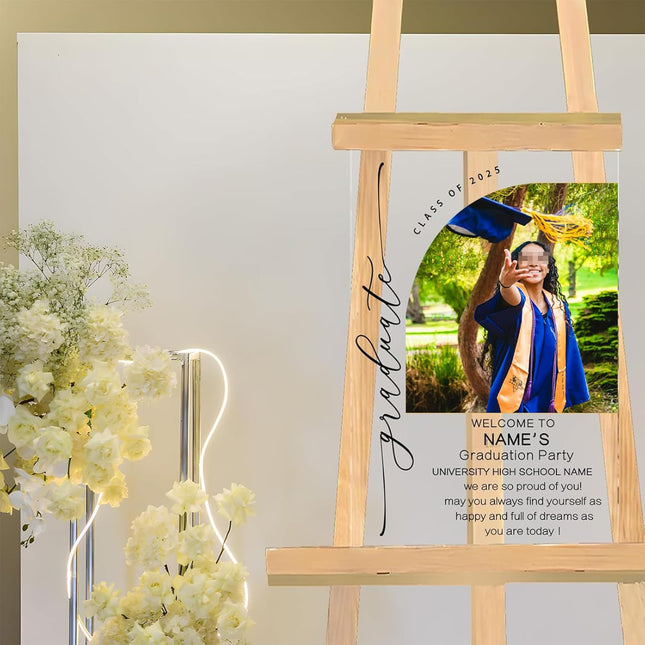 UUBAO Customized Welcome Sign for Graduation Party Personalized Acrylic Sign with Photo Name Class of 2025 Graduation Decor(Sector)