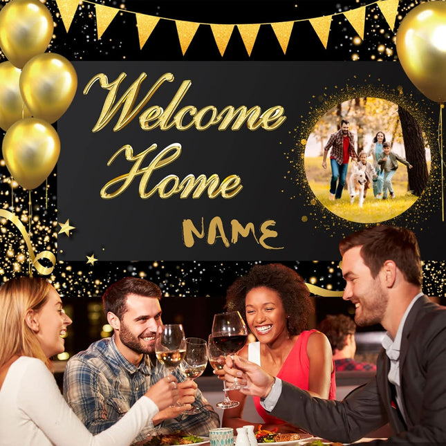 UUBAO Custom Welcome Home Banner Decoration, Black Gold Yard Sign for Outdoor Decor, Military Homecoming Deployment Returning Party Supplies