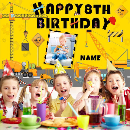 UUBAO Custom Construction Happy Birthday Party Decorations Supplies Personalized Excavator Crane Dump Truck Digger Backdrop Banner