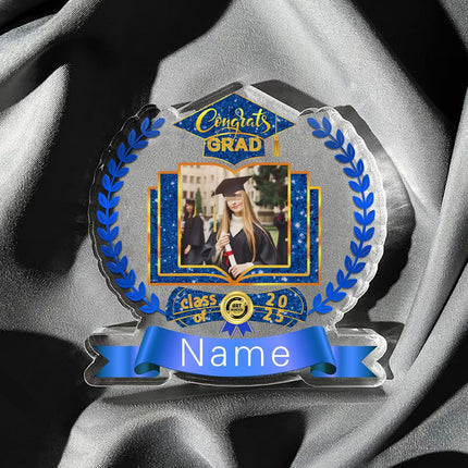 UUBAO Customized Graduation Plaque with Single Picture Custom Picture 2025 Congrats Grad Crystal Desktop Farewell Keepsake Gift (Blue and Gold)