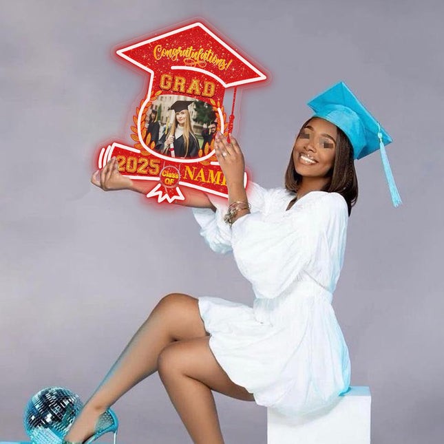 UUBAO Custom Graduation Gift LED Neon Signs Class of 2025 Personalized Photo Congrats Grad USB Powered (Red)