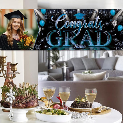 UUBAO Custom Graduation Party Decorations Personalization Banner Class of 2025 Backdrop (Navy Blue）