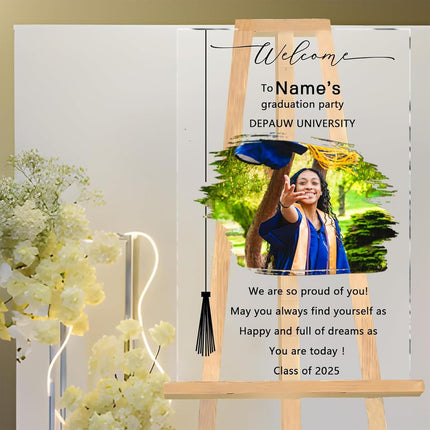 UUBAO Customized Welcome Sign for Graduation Party Personalized Acrylic Sign with Photo Name Class of 2025 Graduation Decor(Ink Wash)