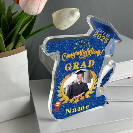 UUBAO Personalized Graduation Gift Class of 2025 Desk Paperweight Farewell Memorial Decorative Signs Plaques with Photo (Blue and Gold)
