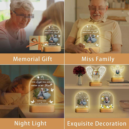 UUBAO Personalized Memorial Gift Photo Night Light Customized Light Up Acrylic Plaque Lamp Sympathy Bereavement Remembrance Gift(Peace Dove)
