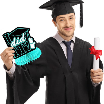 UUBAO 9 PCS Custom Graduation Party Honeycomb Centerpieces Class of 2025 Congrats Grad Decorations Congratulate Graduation Table Toppers for Graduation Party Favor Supplies (Peacock Blue)