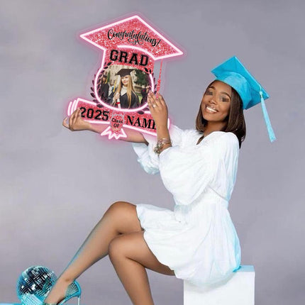 UUBAO Custom Graduation Gift LED Neon Signs Class of 2025 Personalized Photo Congrats Grad USB Powered (Pink)