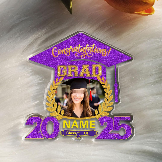 UUBAO Customized Graduation Plaque with Photo Crystal Desktop Keepsake Gift (Purple)