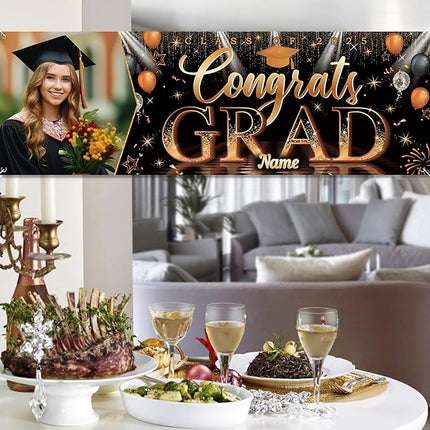 UUBAO Custom Graduation Party Decorations Personalization Banner Class of 2025 Backdrop (Orange）