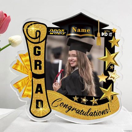 UUBAO Customized Graduation Plaque with Single Picture Custom Picture 2025 Congrats Grad Crystal Desktop Farewell Keepsake Gift (Yellow)