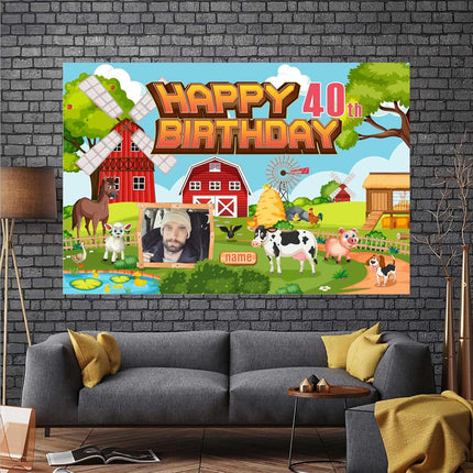 UUBAO Custom Farm Theme Birthday Decorations Banner Personalized Fabric Banner for Birthday Party Supplies
