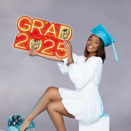 UUBAO Personalized Graduation Gift Neon Signs Congrats Grad LED Light Signs with Photo 2025 Party Backdrop Light Sign Decor (Red)