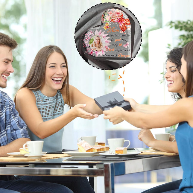 UUBAO Custom Mother’s Day Personalized Acrylic Plaque with Photos Name Gifts for Mom (Flower Heart)