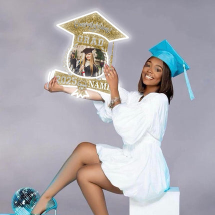 UUBAO Custom Graduation Gift LED Neon Signs Class of 2025 Personalized Photo Congrats Grad USB Powered (Champagne)