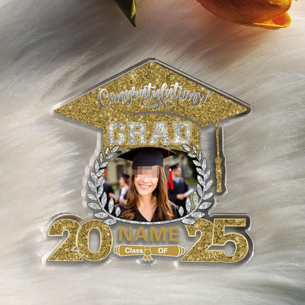 UUBAO Customized Graduation Plaque with Photo Crystal Desktop Keepsake Gift (Champagne)