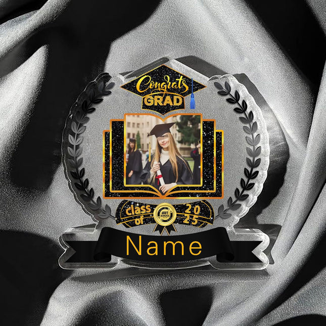 UUBAO Customized Graduation Plaque with Single Picture Custom Picture 2025 Congrats Grad Crystal Desktop Farewell Keepsake Gift (Black and Gold)