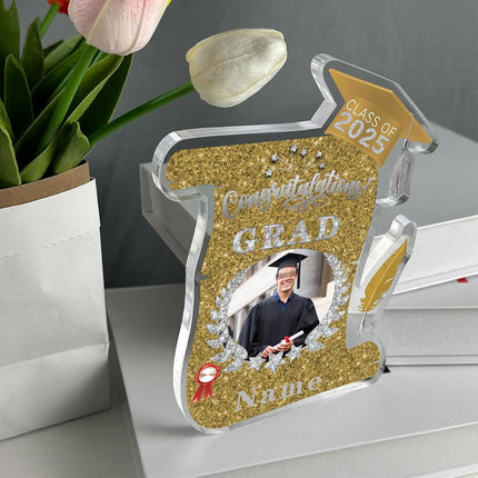 UUBAO Personalized Graduation Gift Class of 2025 Desk Paperweight Farewell Memorial Decorative Signs Plaques with Photo (Champagne)