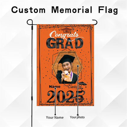 UUBAO Custom Graduation Garden Flag with Photo Class of 2025 Congrats Grad Double Sided Yard Flag Decorative Gifts (Orange)