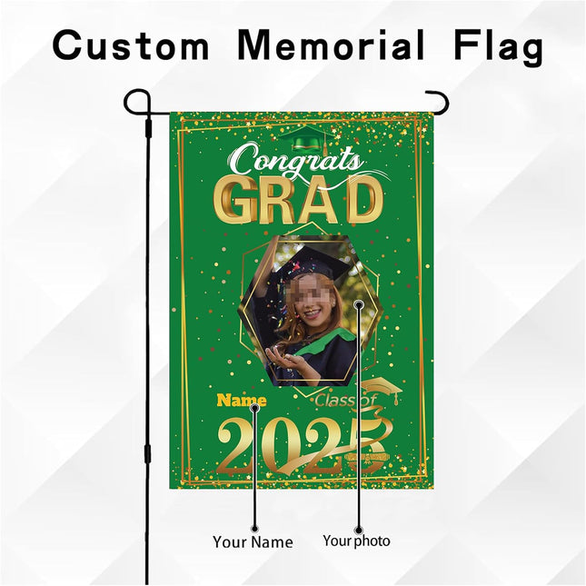 UUBAO Custom Graduation Garden Flag with Photo Class of 2025 Congrats Grad Double Sided Yard Flag Decorative Gifts (Dark Green)