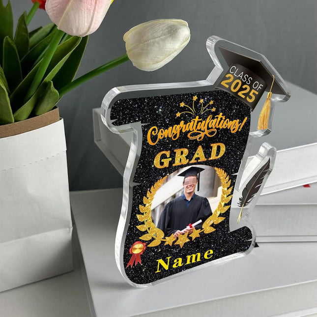 UUBAO Personalized Graduation Gift Class of 2025 Desk Paperweight Farewell Memorial Decorative Signs Plaques with Photo (Black and Gold)