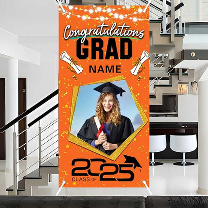 UUBAO Custom Graduation Party Decorations Personalization Banner Class of 2025 Backdrop Door Cover (Orange)