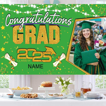 UUBAO Custom Graduation Party Decorations Personalization Banner Class of 2025 Backdrop (Light Green and Gold)