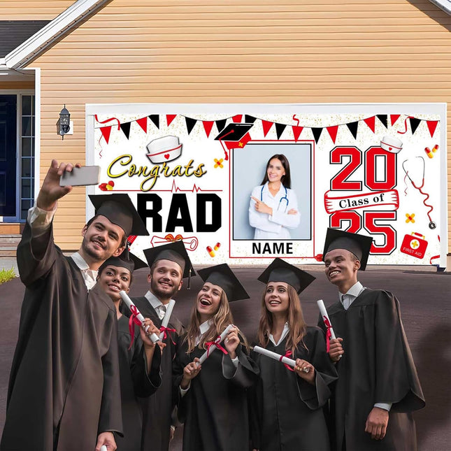 UUBAO Custom Nurse/Medical Students Graduation Garage Door Banner Cover Personalized Class of 2025 Congrats Grad Party Backdrop