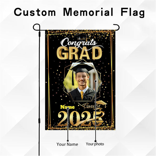 UUBAO Custom Graduation Garden Flag with Photo Class of 2025 Congrats Grad Double Sided Yard Flag Decorative Gifts (Black and Gold)