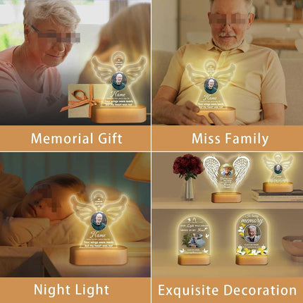 UUBAO Personalized Memorial Gift Photo Night Light Customized Light Up Acrylic Plaque Lamp Sympathy Bereavement Remembrance Gift(Angel Wing)