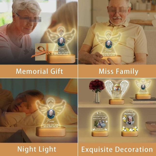 UUBAO Personalized Memorial Gift Photo Night Light Customized Light Up Acrylic Plaque Lamp Sympathy Bereavement Remembrance Gift(Angel Wing)
