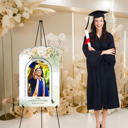 UUBAO Customized Welcome Sign for Graduation Party Personalized Acrylic Sign with Photo Name Class of 2025 Graduation Decor(Carving flowers)